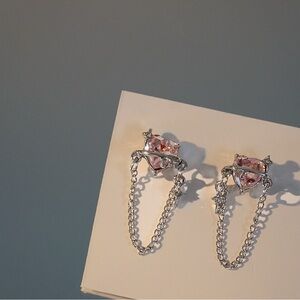 Pink and Silver Heart Dangle Earrings